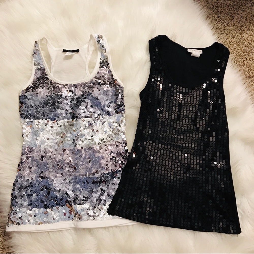 2 Sequined tank tops black white size small Perfect for Taylor Swift Eras Tour